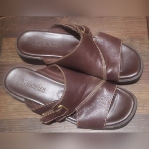 Liz Claiborne Villager Brown Leather Slip On Sandals Women's Sz 8 1/2 Med